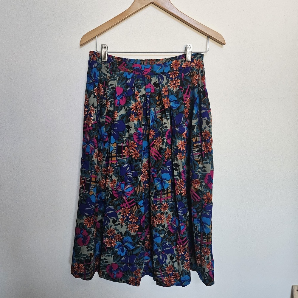 Vintage Random Sportswear Midi Floral Skirt Size 12 Elastic Waist Made In USA